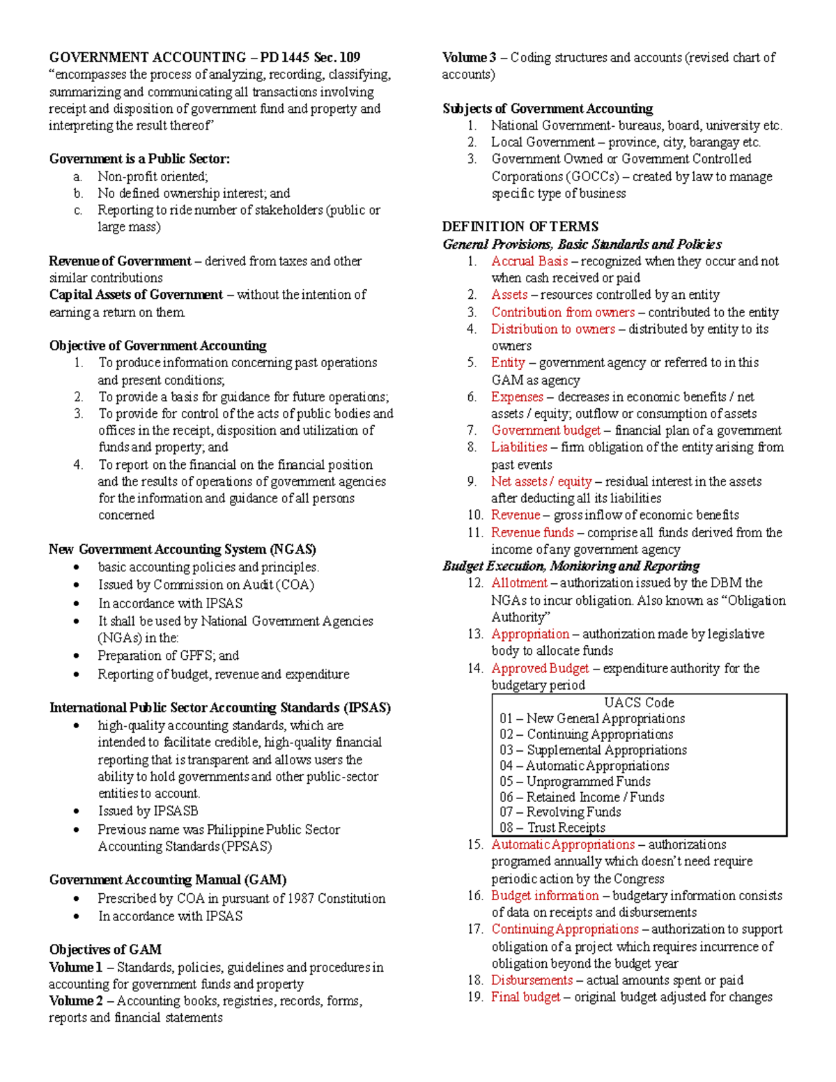Government Accounting Overview and Key Concepts - PD 1445 Sec 109 - Studocu
