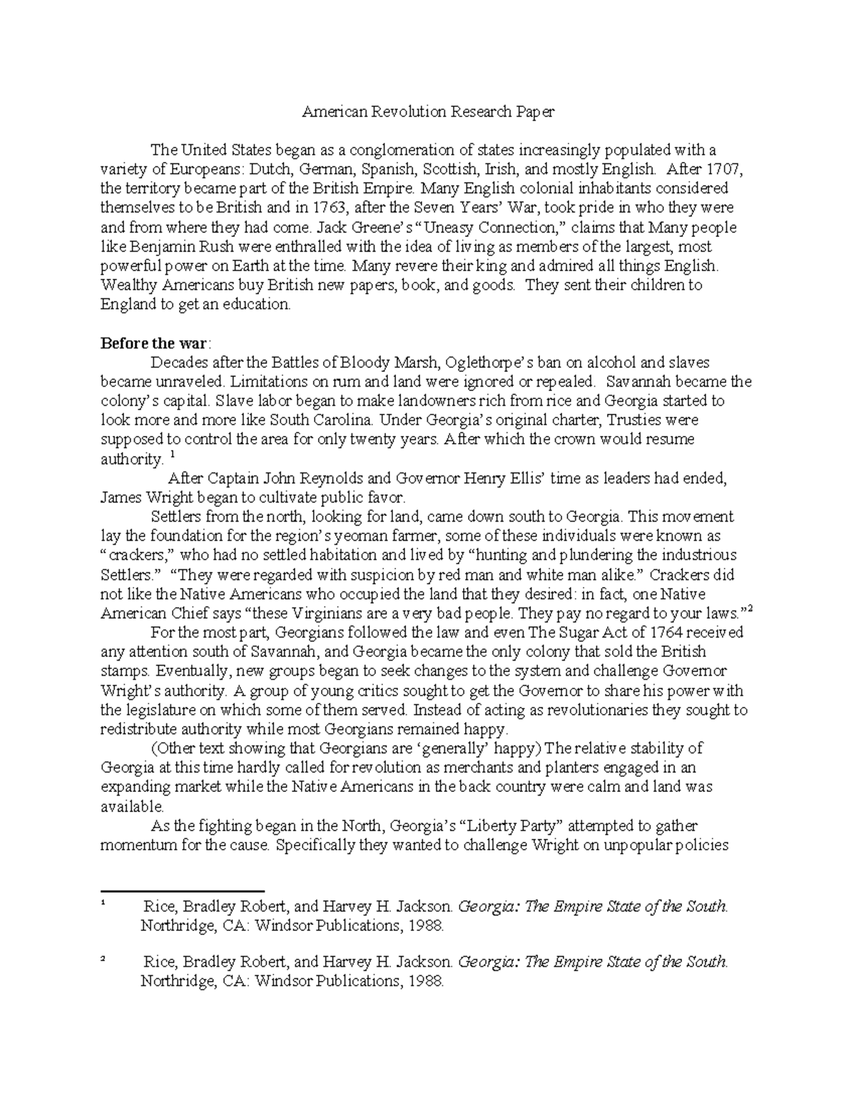 American Revolution Research Paper: The Role of Georgia in the Conflict ...