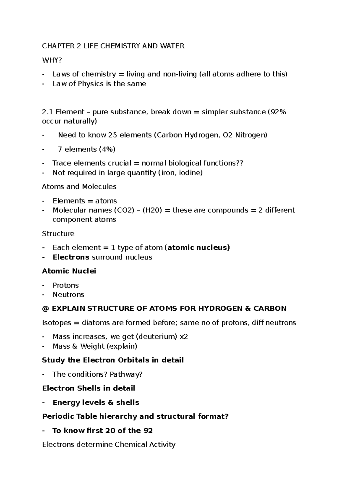 Chapter 2 LIFE Chemistry AND Water - CHAPTER 2 LIFE CHEMISTRY AND WATER ...