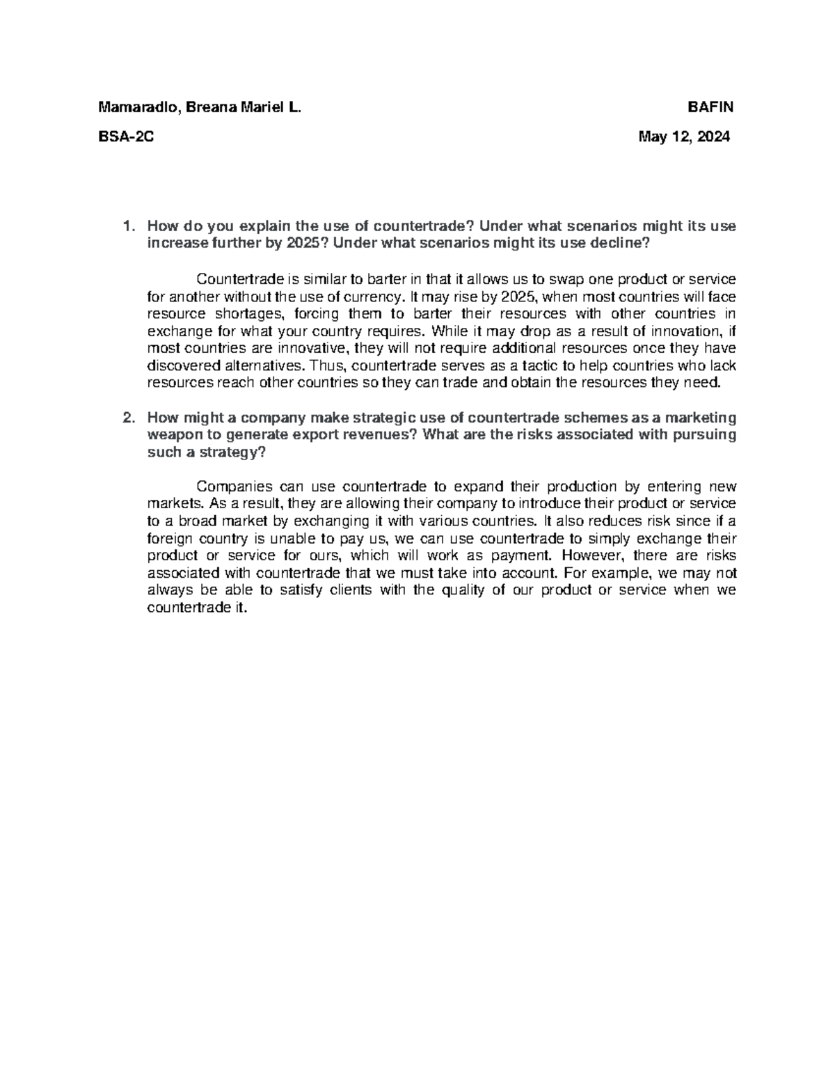 Mamaradlo, BML - activity - Mamaradlo, Breana Mariel L. BAFIN BSA-2C ...