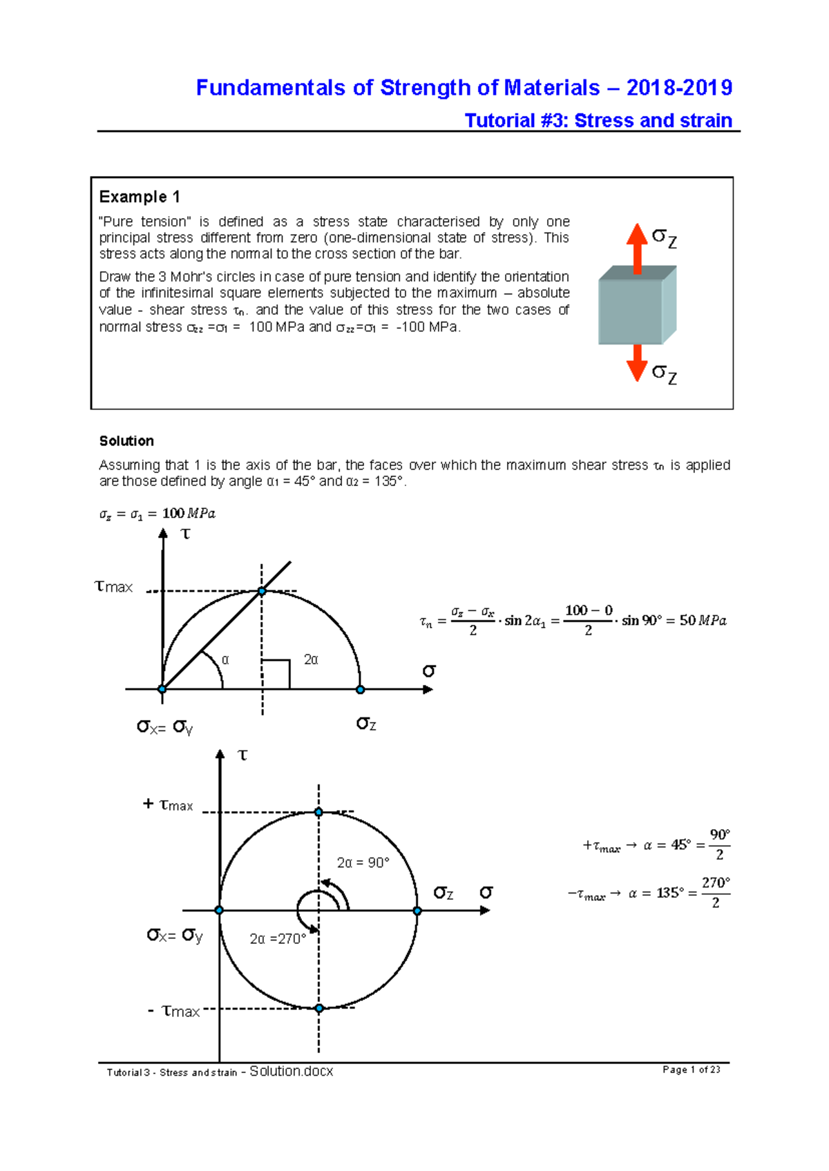 Tutorial 3 - Stress and Strain Solutions for Principal Stresses - Studocu
