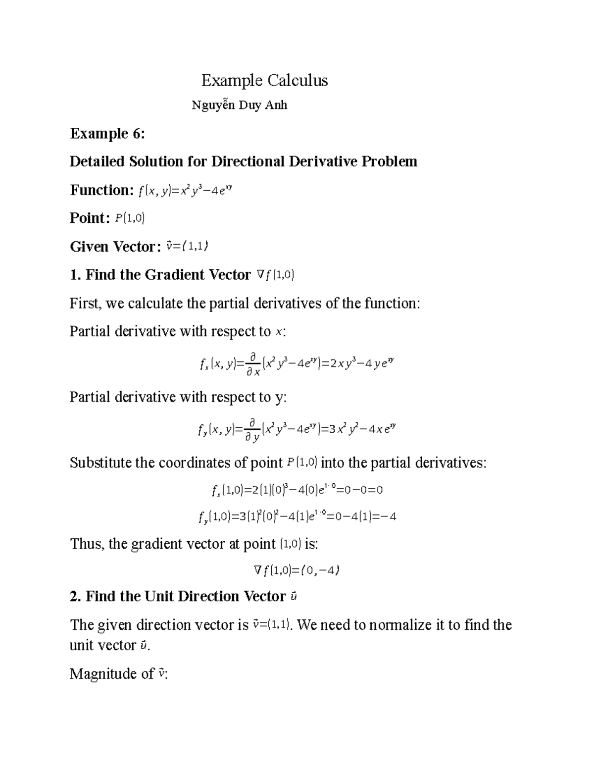 Example Calculus II (Calc2) Directional Derivative Solutions - Studocu