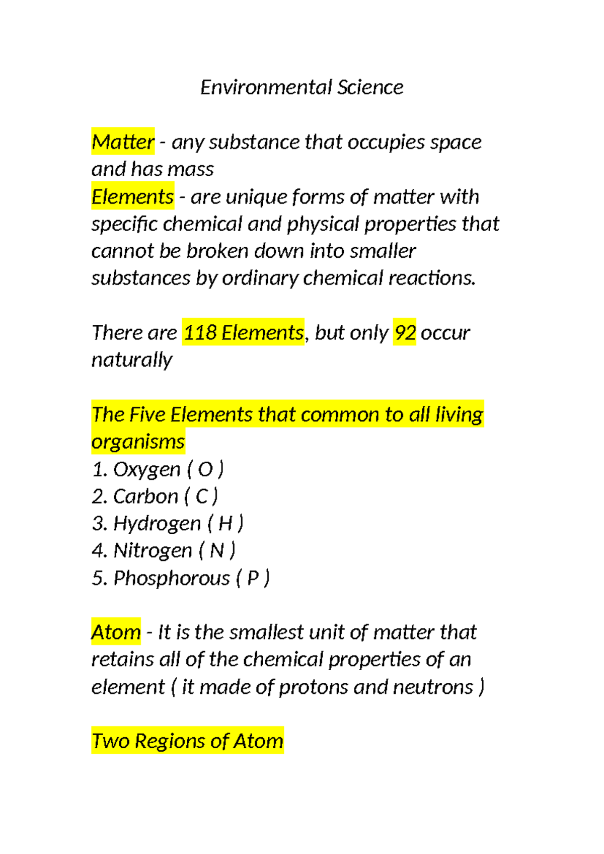Environmental Science Prelim: Understanding Matter and Ecosystems - Studocu