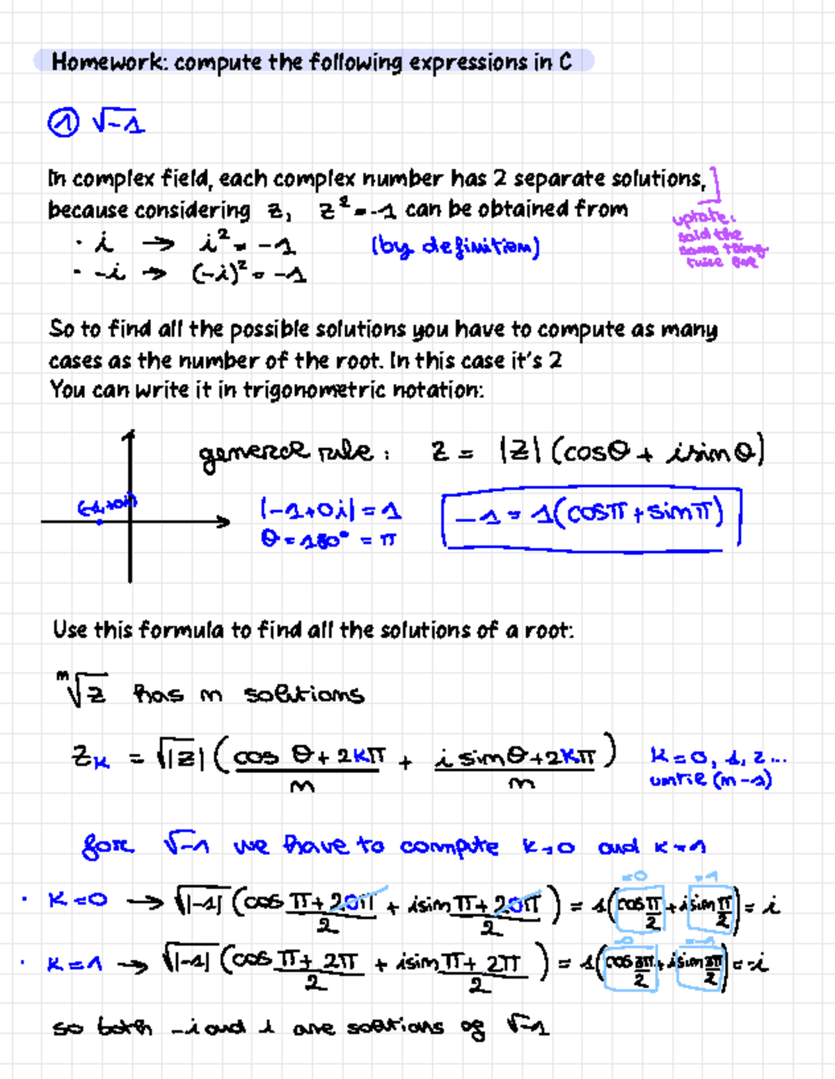 Revised Calculus Homework: Complex Number Solutions in C ⑪ FA - Studocu
