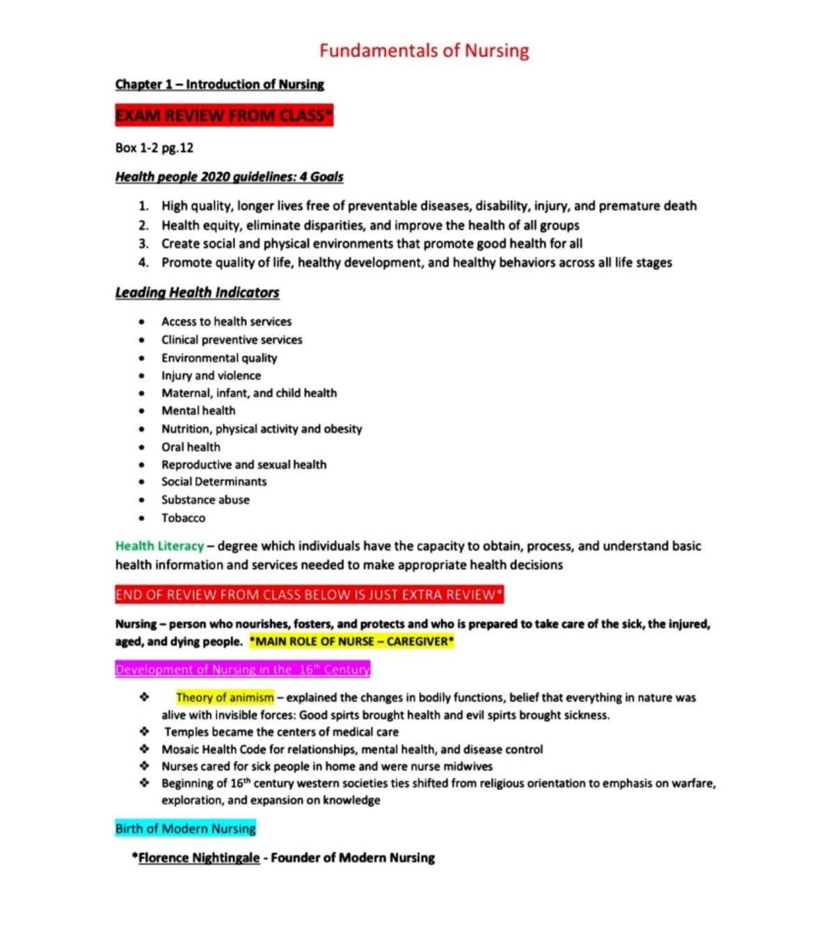 Fundamentals of Nursing - Exam 1 Study Guide and Review Notes - Studocu