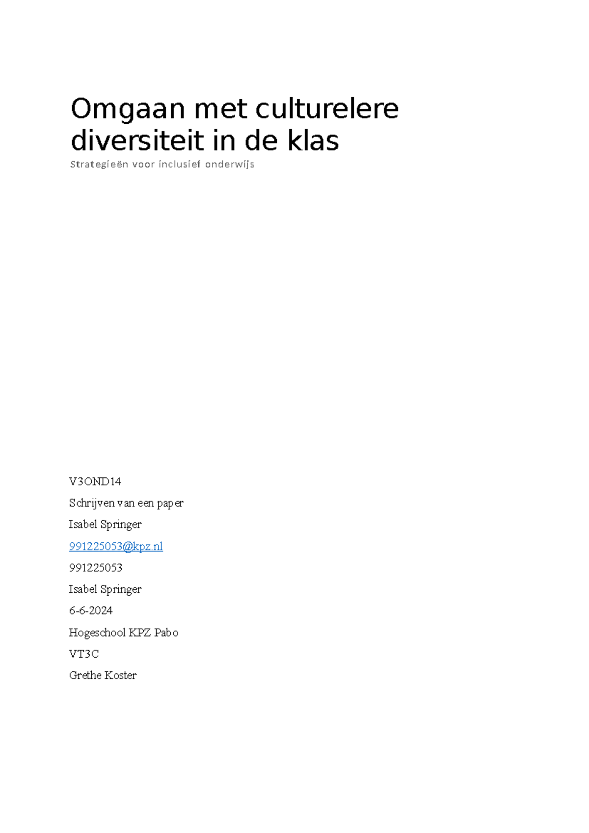 OND14 Strategieën voor Inclusief Onderwijs en Culturele Diversiteit in ...