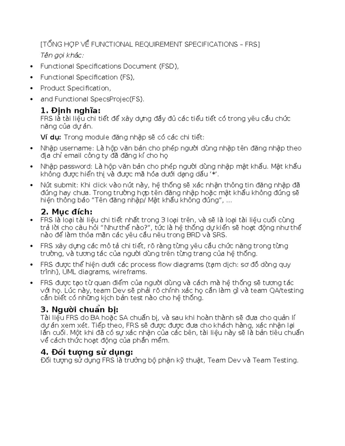 TỔNG HỢP VỀ FRS - Functional Requirement Specifications Document - Studocu