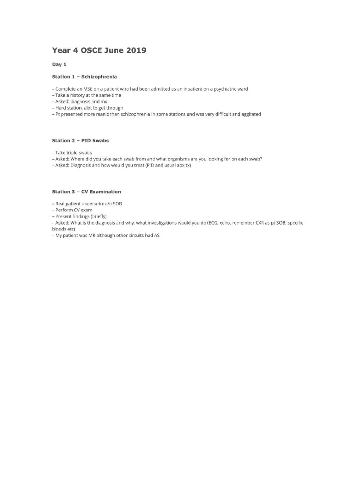 Y4 OSCE June 2019: Day 1 Stations Overview and Key Findings - Studocu
