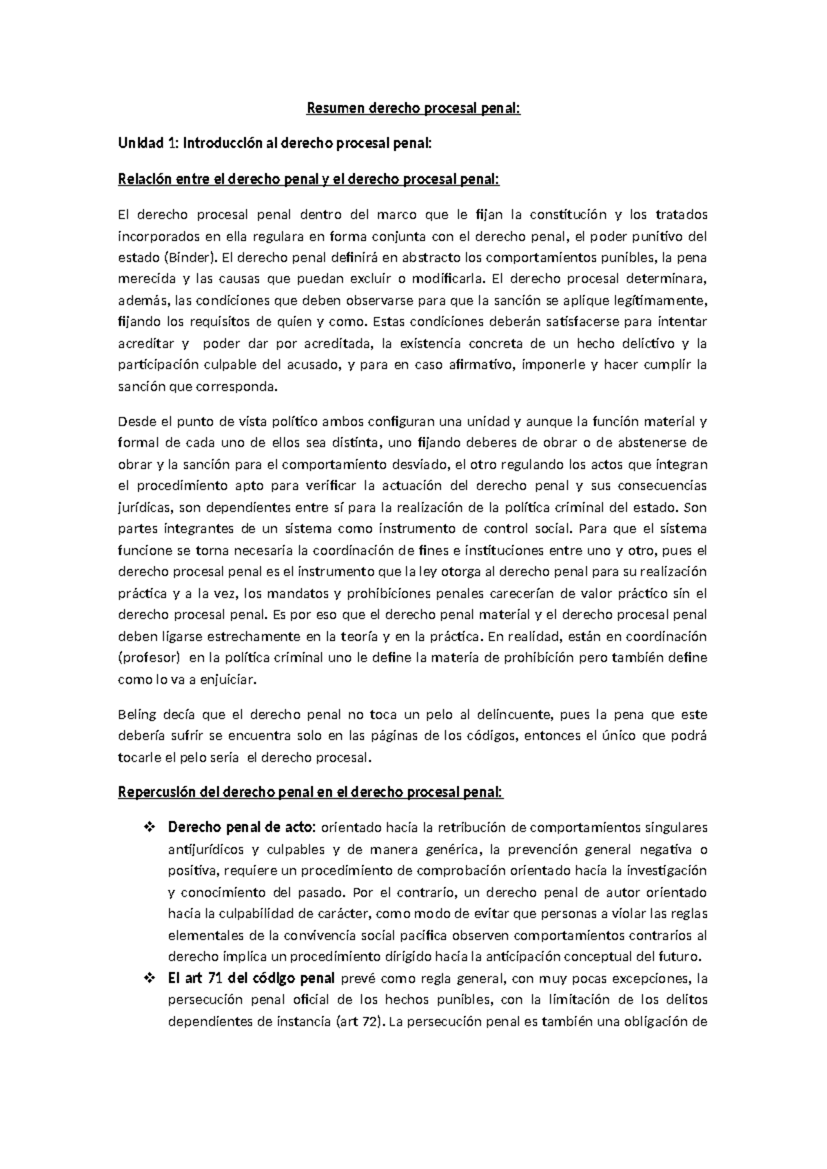 Resumen Derecho Procesal Penal: Unidad 1 - Introducción y Relación con ...