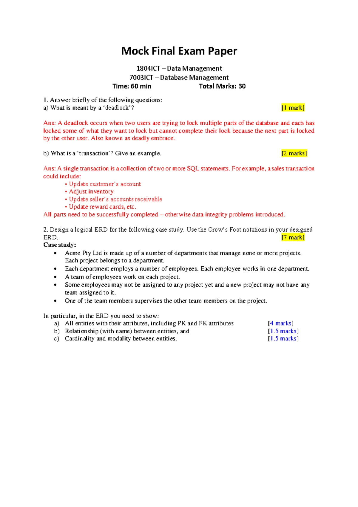 Hints - Practice Final Exam 2 for ICT Data Management - Studocu