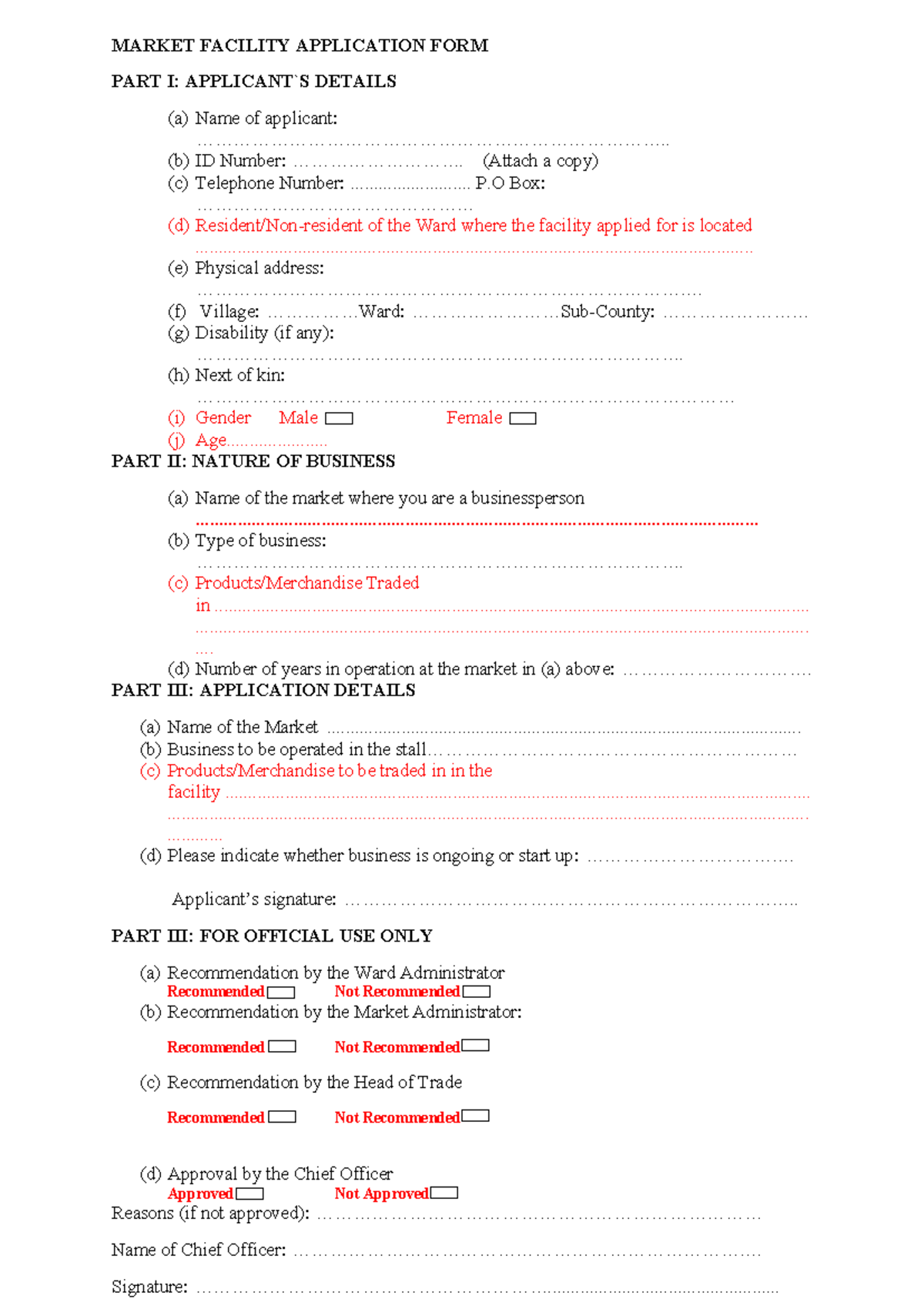 Allocation OF Stalls - Business plann - MARKET FACILITY APPLICATION ...