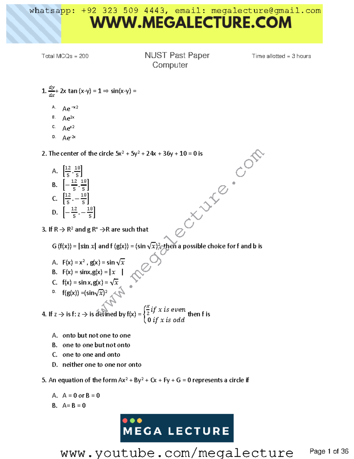 NUST Computer Science 3 - Total MCQs = 200 NUST Past Paper Time ...