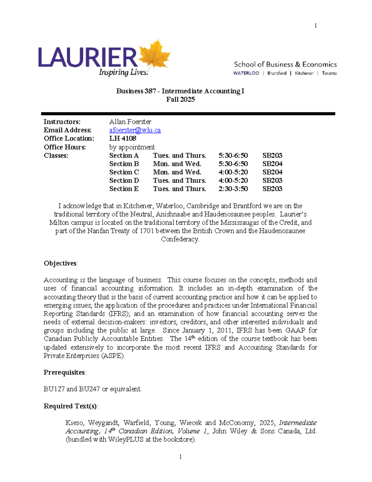 BU387 Intermediate Accounting I Course Outline - Fall 2025 - Studocu