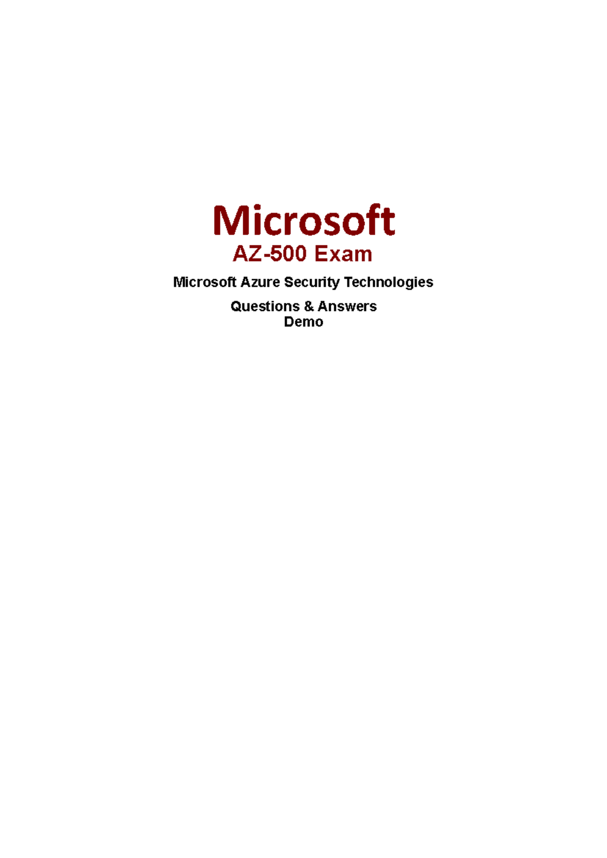 AZ-500 Final Exam Microsoft Azure Security Technologies Q&A - Studocu