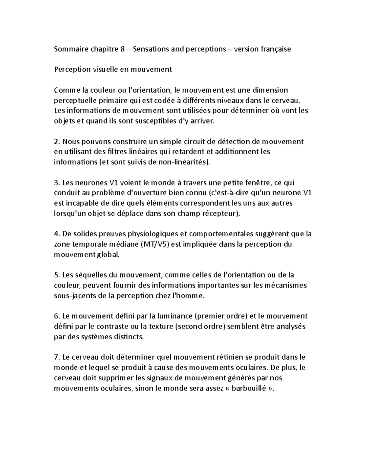 Cours 5 : Perception des Objets et Théories Visuelles - Studocu