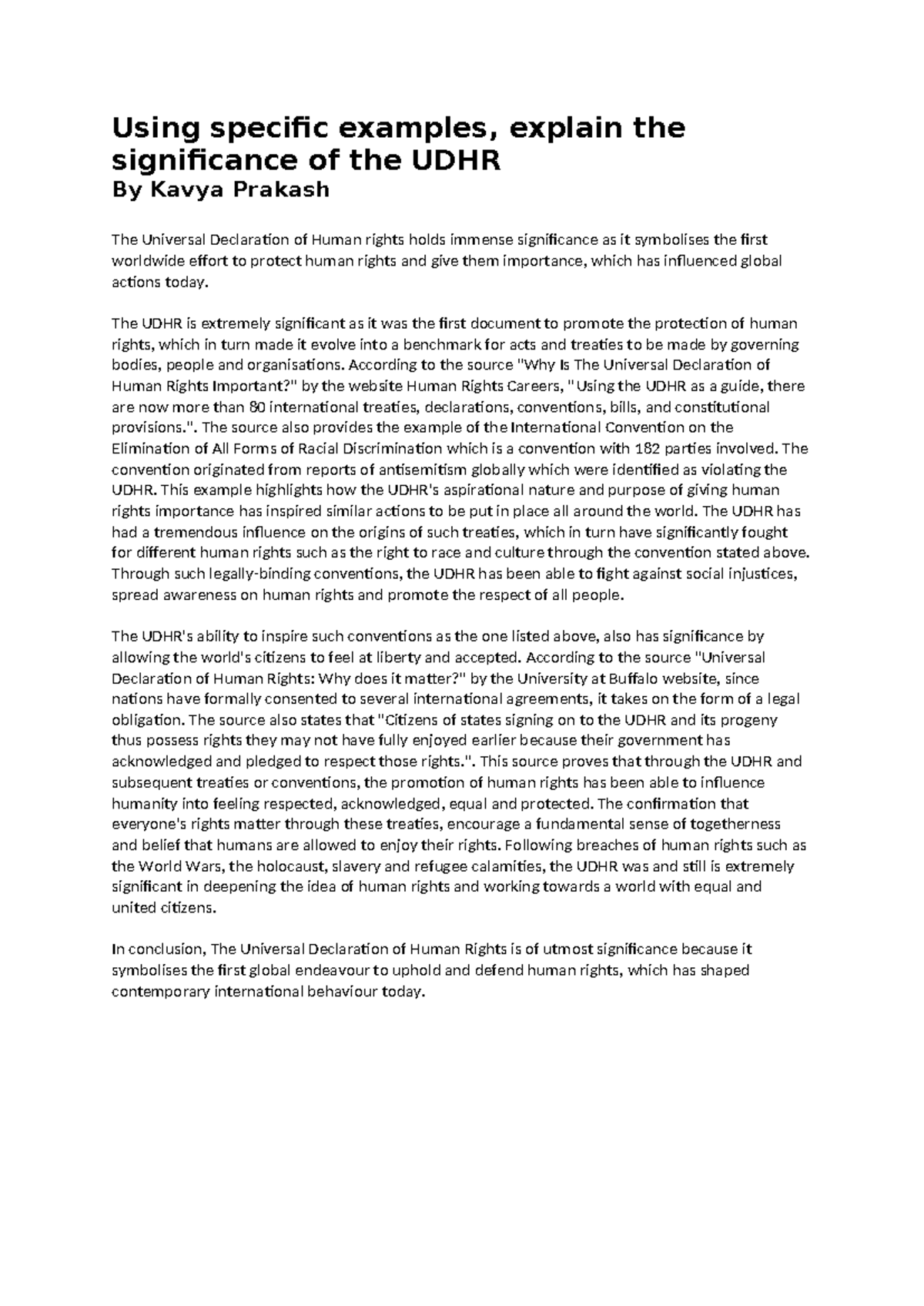 UDHR Lit Task: Significance of the Universal Declaration of Human ...