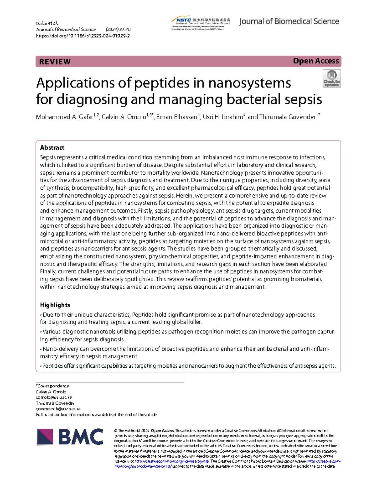 Applications of Peptides in Nanosystems for Sepsis Management and ...