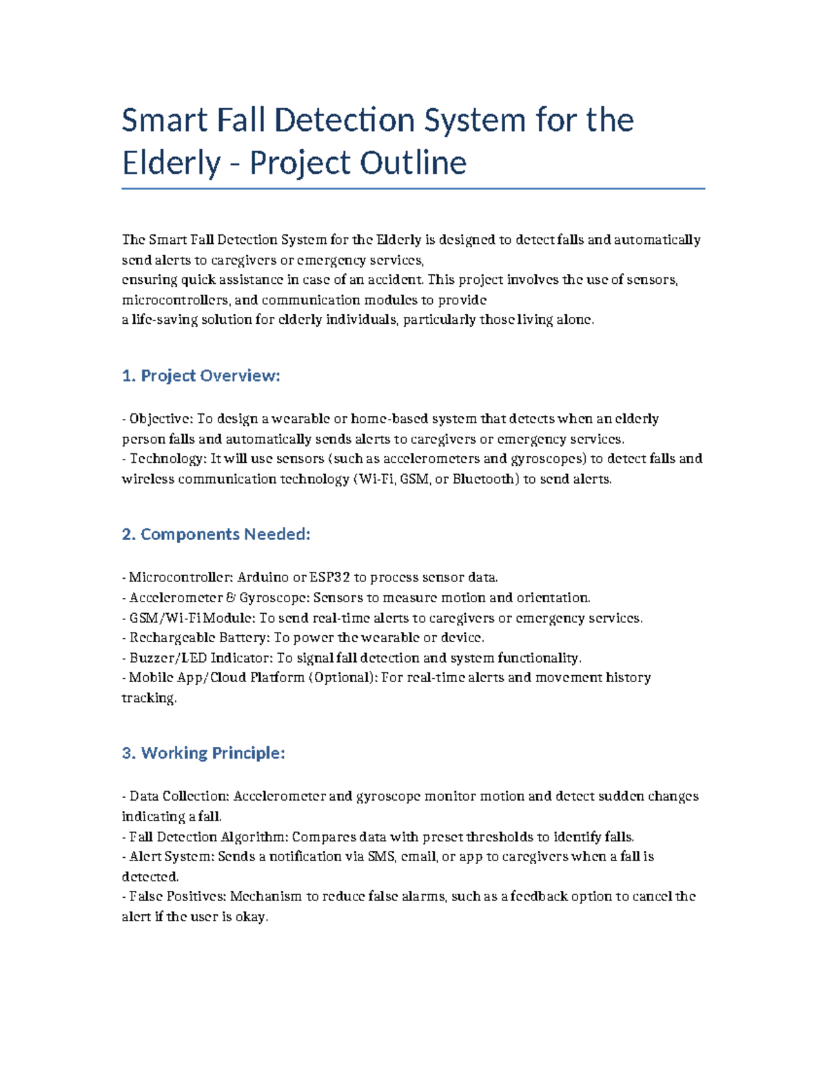 Smart Fall Detection System Project for Elderly Care and Safety - Studocu