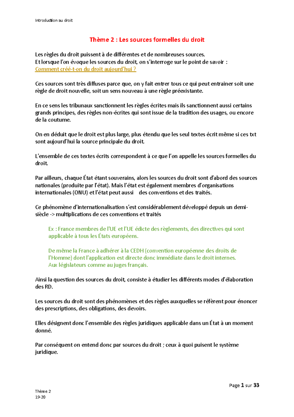 Thème 2 : Les Sources Formelles du Droit et Leur Hiérarchie - Studocu