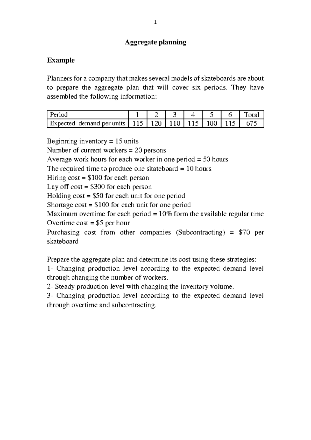 Operation - Aggregate Planning and Assignment - Test - Studocu