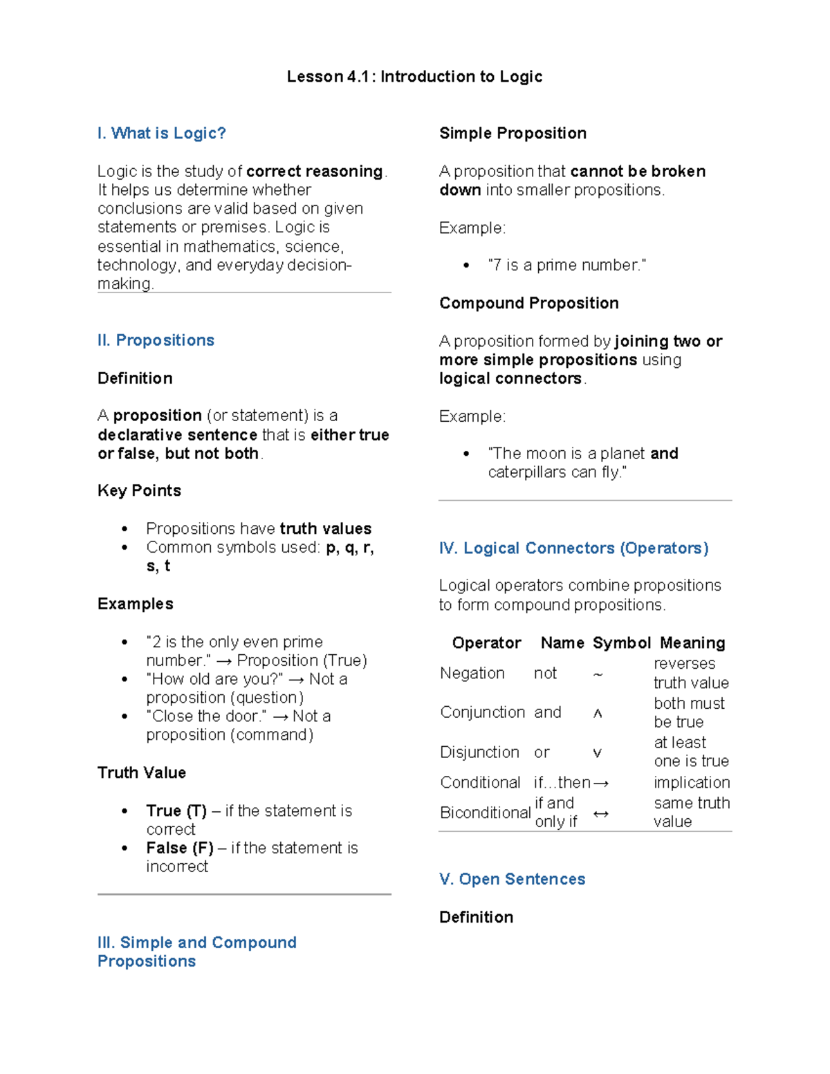 Lesson 4.1: Intro to Logic I - Understanding Propositions and ...