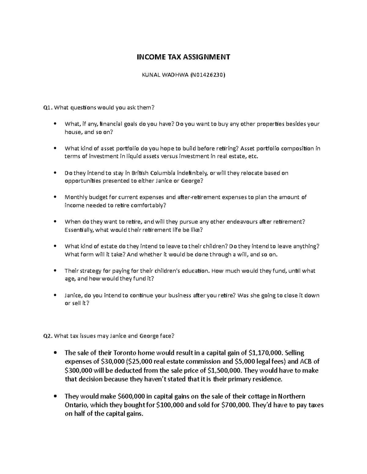 Income TAX Assignment - FIN 5002 - Studocu