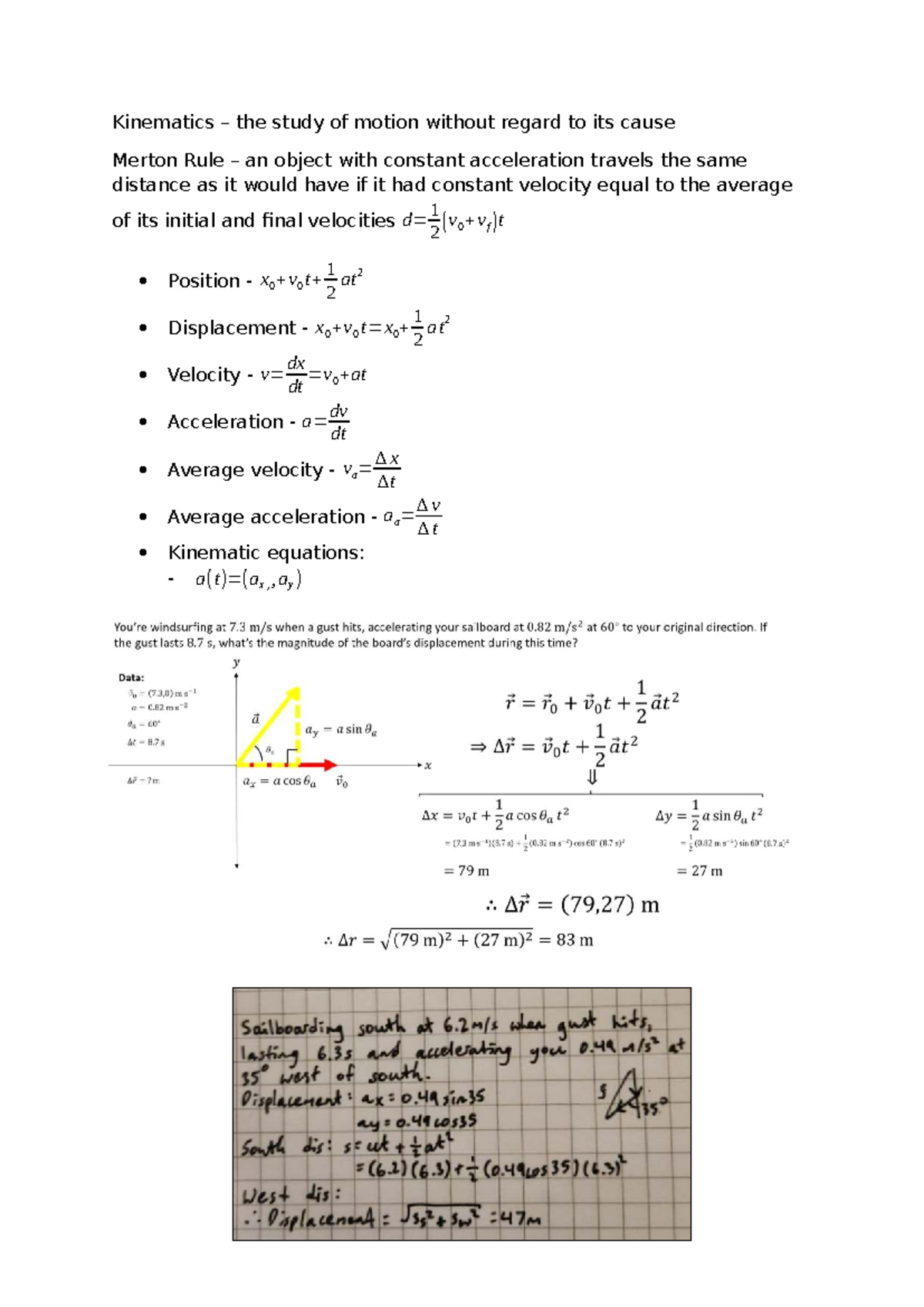 PHYS1001 Mechanics Notes 1 & 2 - Kinematics – the study of motion ...