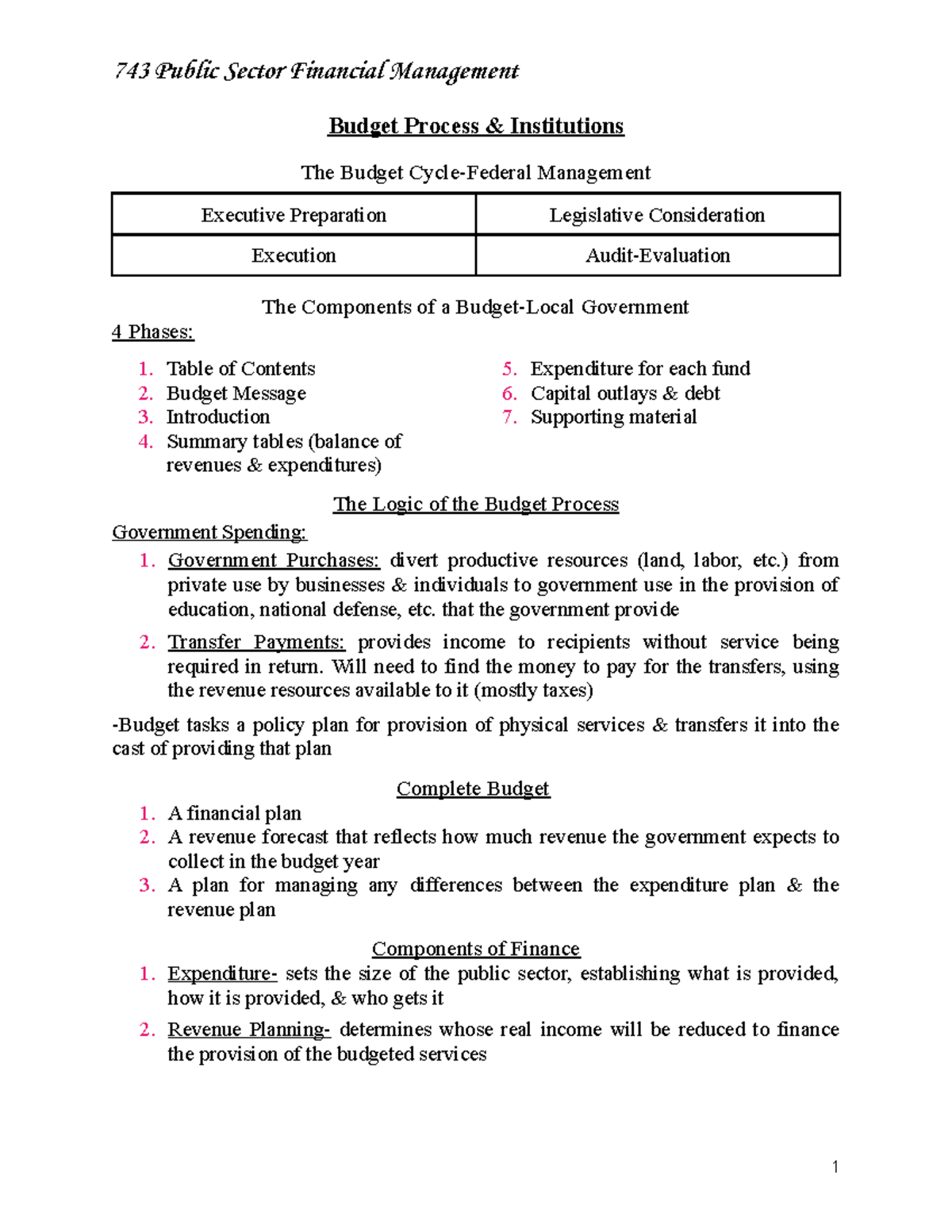 Pad 743 Chp. 5 Budget Process - 743 Public Sector Financial Management ...