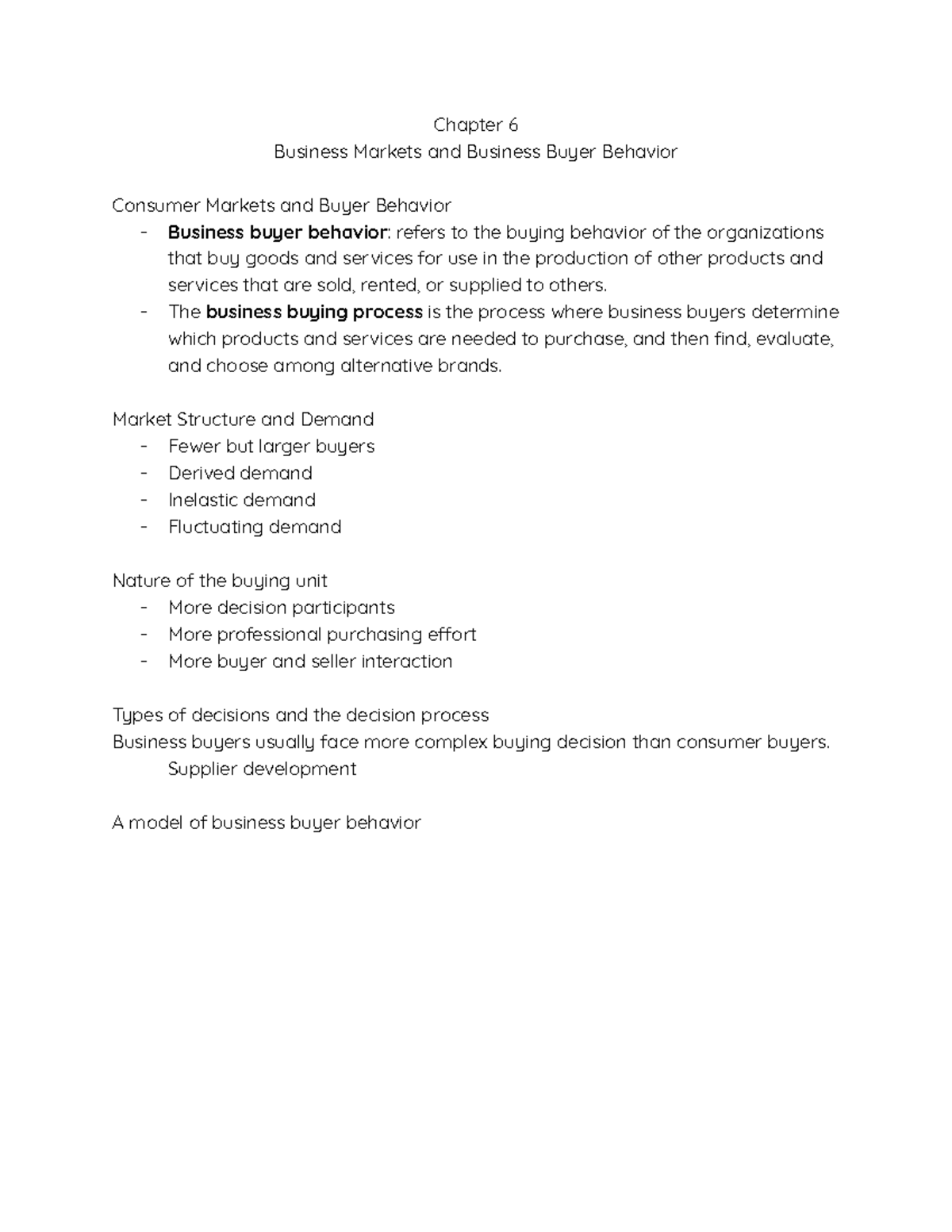 Chapter 6 - Chapter 6 Business Markets and Business Buyer Behavior ...
