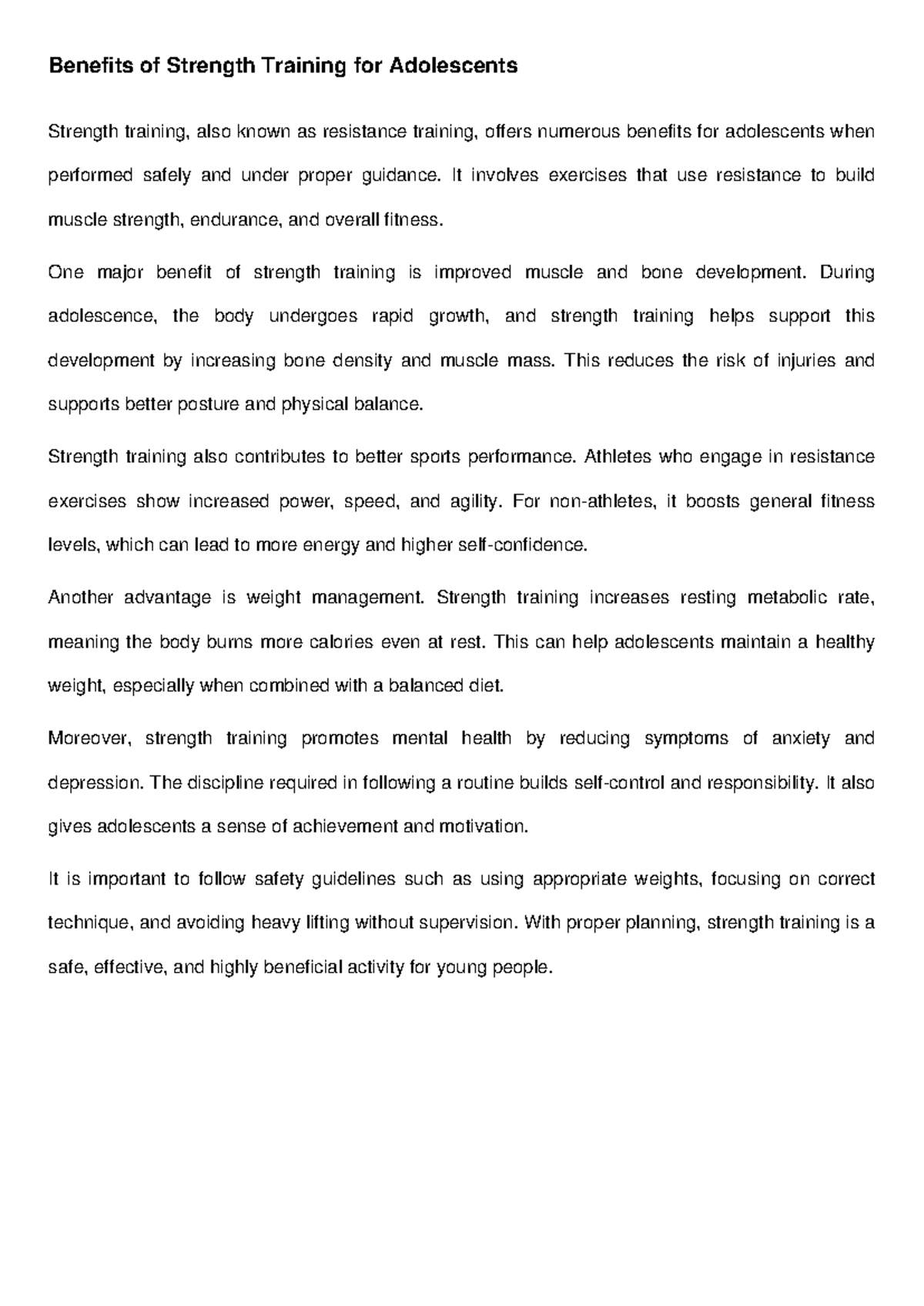 Benefits of Strength Training for Adolescents in Sports Science - Studocu