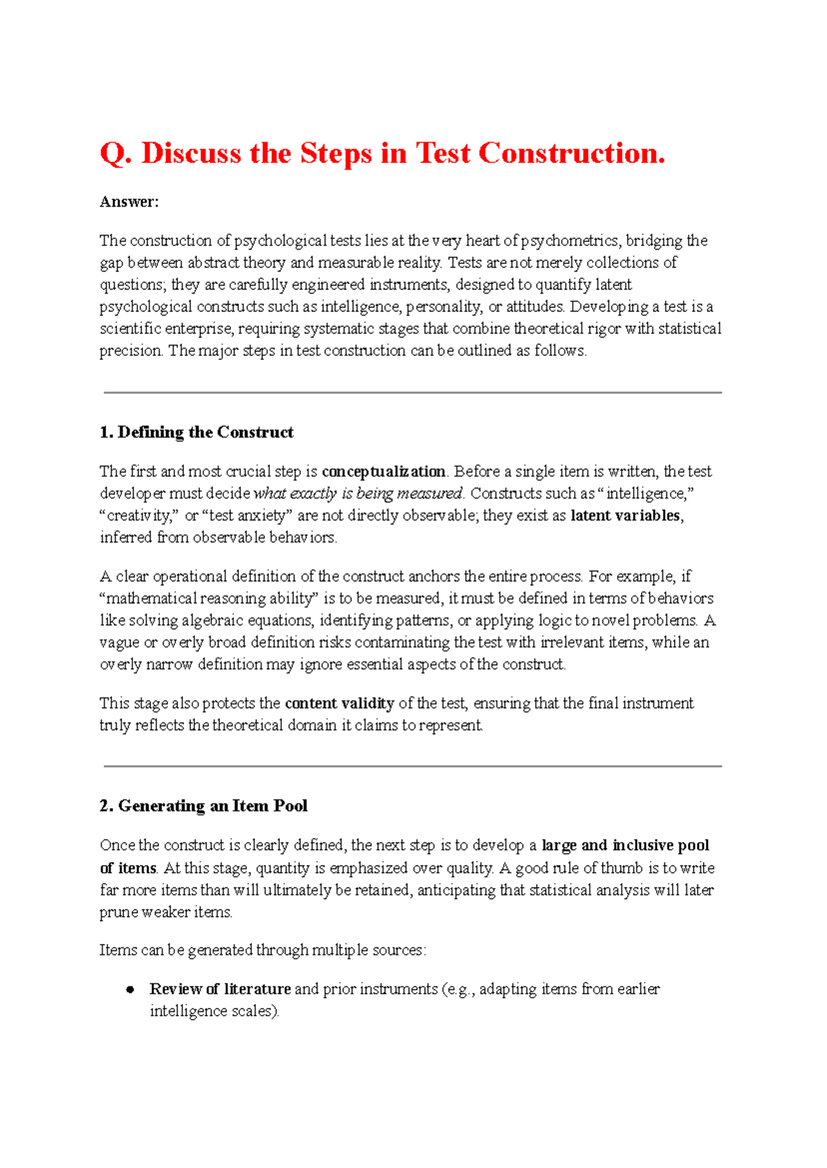 Unit 2: Steps in Test Construction and Item Writing Guidelines - Studocu