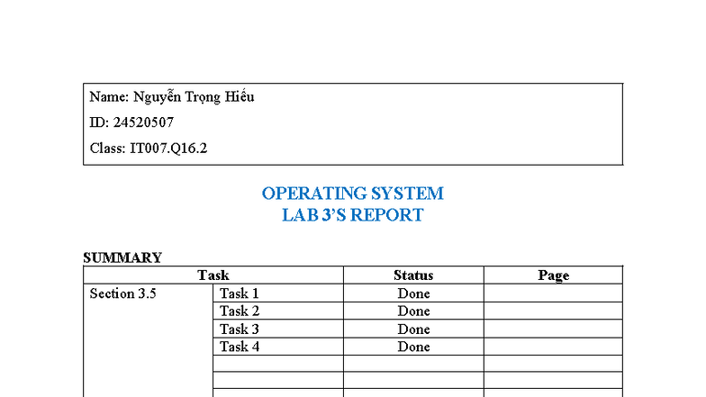IT007.Q16.2 Operating System Lab Report Summary - Studocu