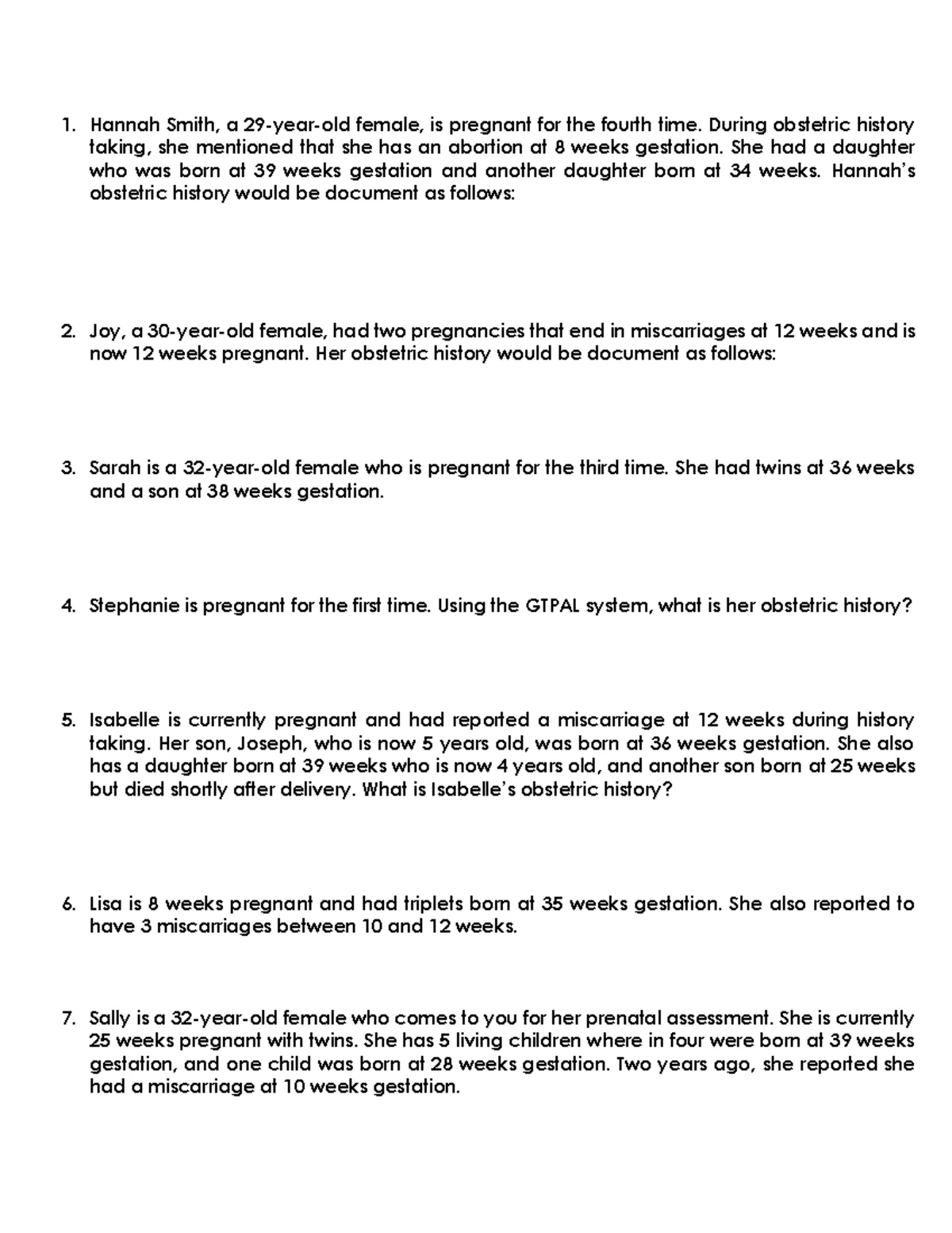 GTPAL Obstetric History Examples and Analysis: Sample Cases - Studocu