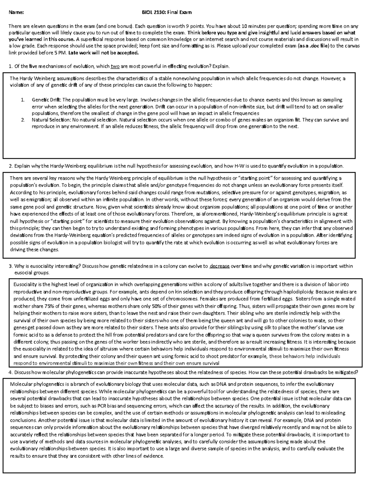 BIOL 2130 Final Exam Prep: Essential Q&A with Answers - Studocu