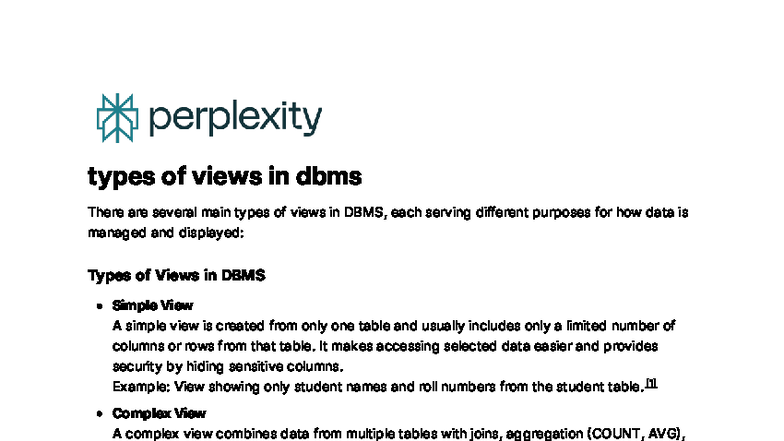 Types of Views in DBMS - Comprehensive Notes - Studocu