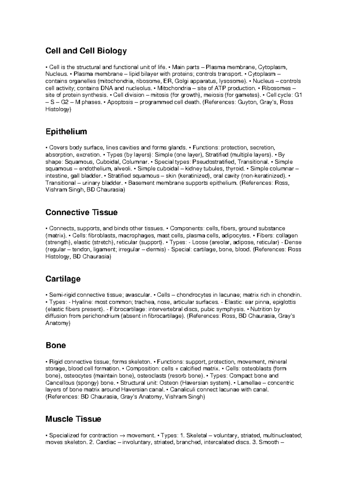 Cell and Cell Biology: Basic Tissues Overview Notes - Studocu