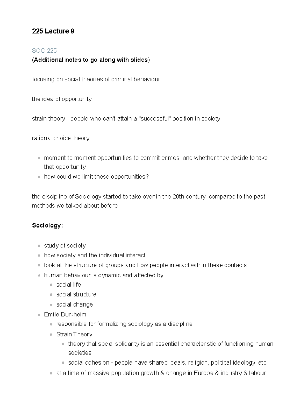 225 Lecture 9 - 225 Lecture 9 SOC 225 (Additional notes to go along ...