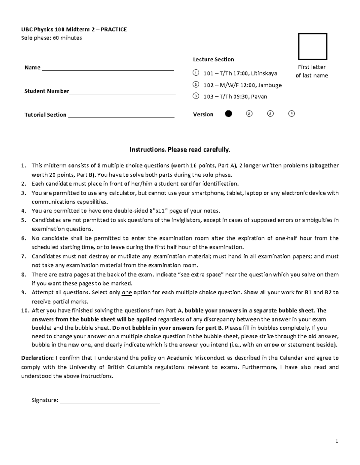 PHYS 100 Midterm 2 Practice Exam Guide - Studocu
