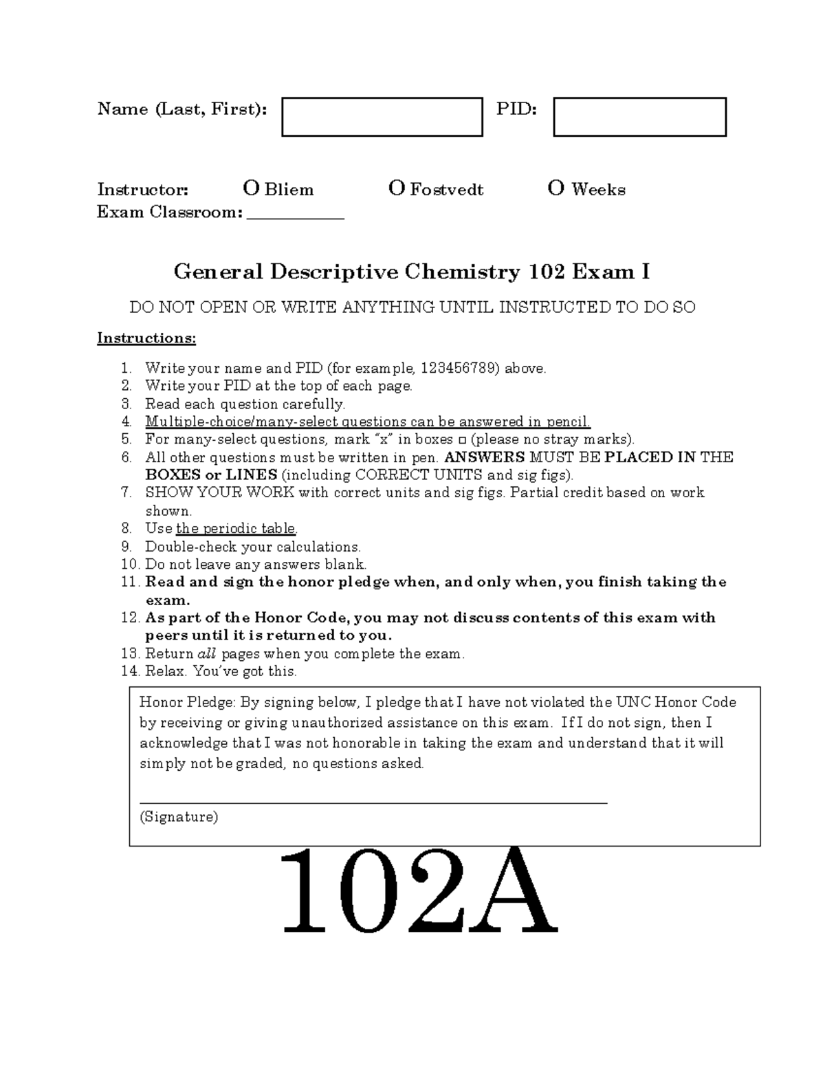SP24 CHEM 102 Exam 1A - Comprehensive Practice Exam Guide - Studocu