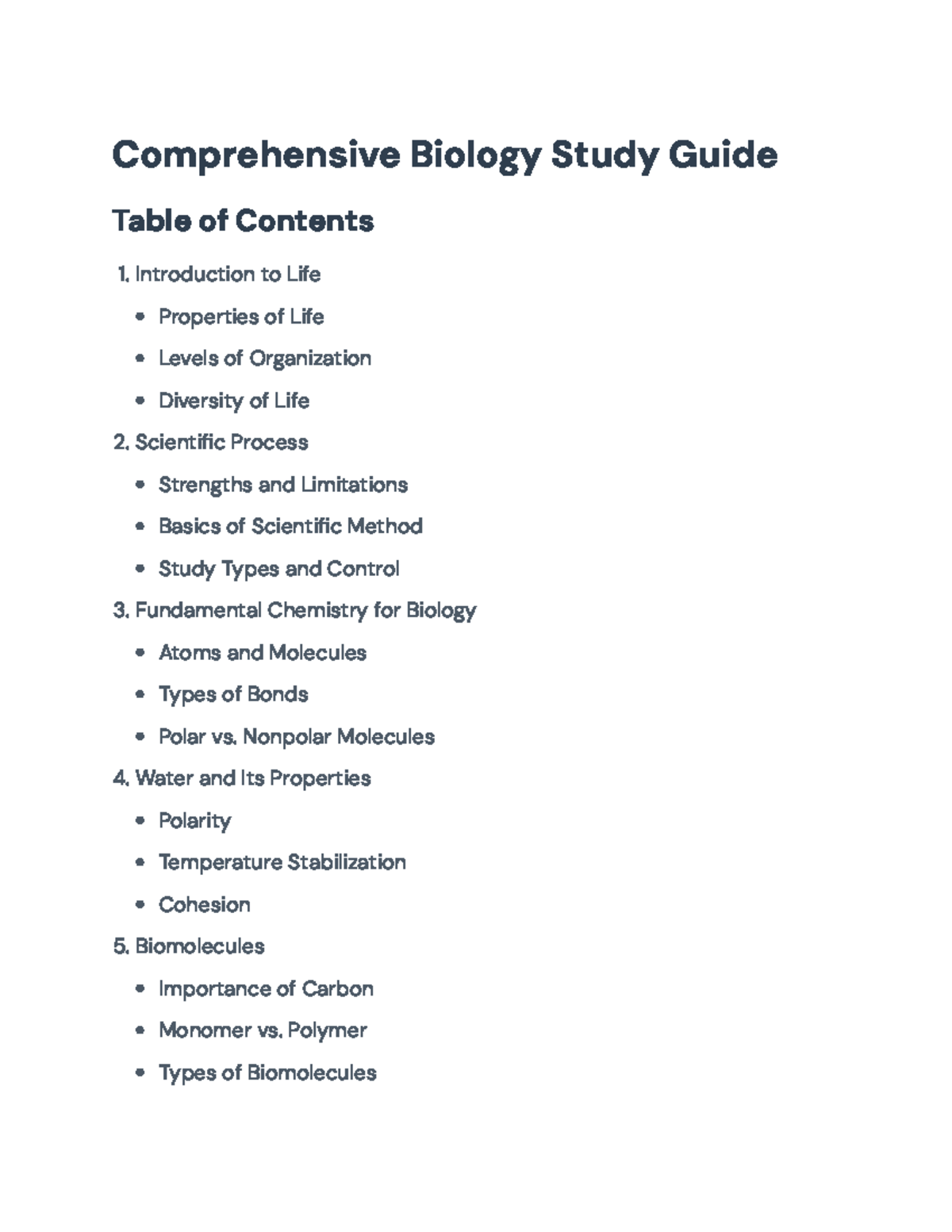 Comprehensive Biology Study Guide for Biology 101 Final Exam ...