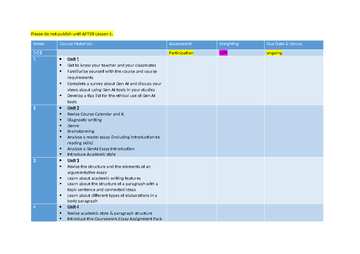 LC0200A EAP1 Week 1 Lesson: Course Materials & Gen AI Tools - Studocu