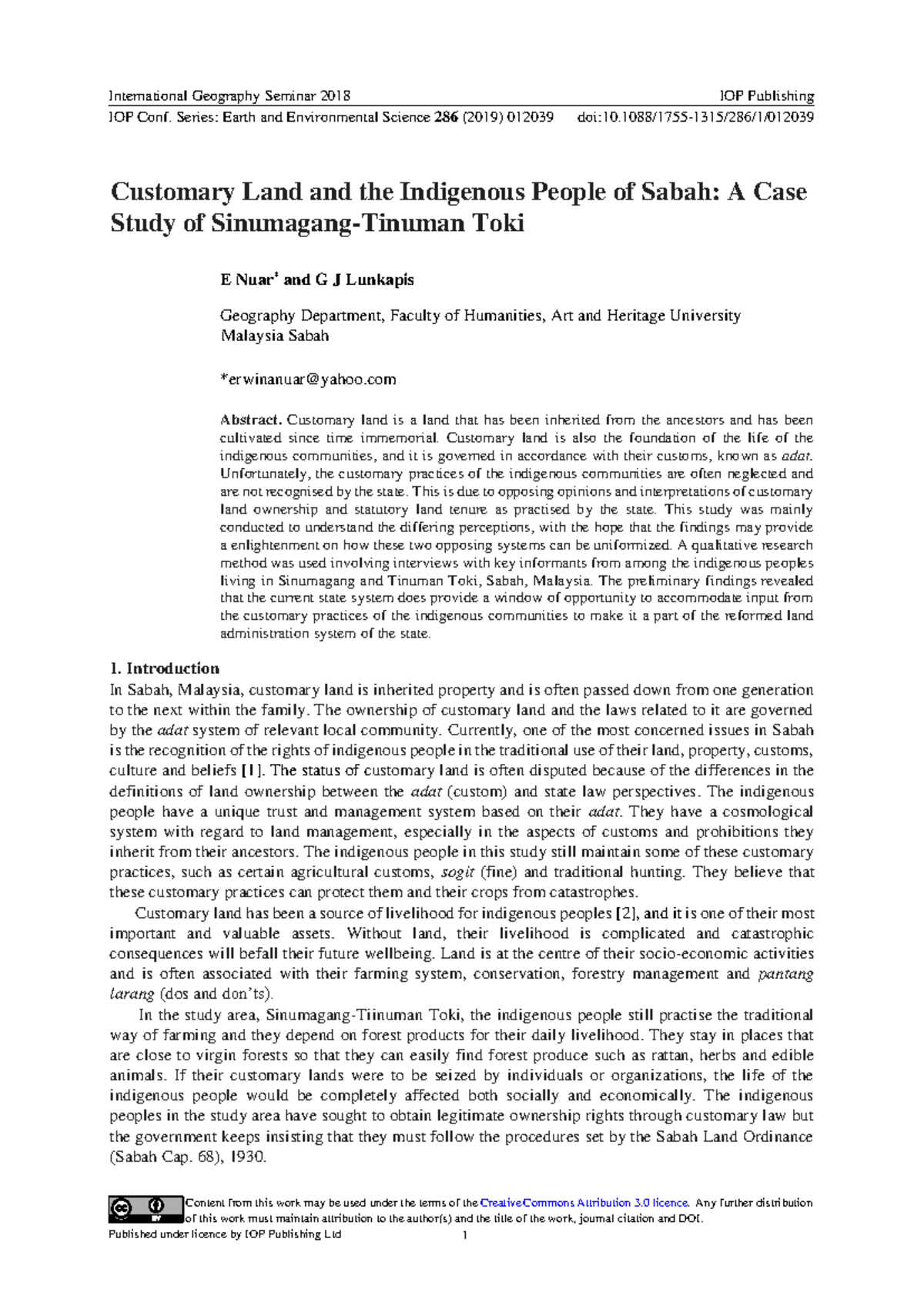 Customary Land Rights and Sabah's Indigenous Communities: A Case Study ...