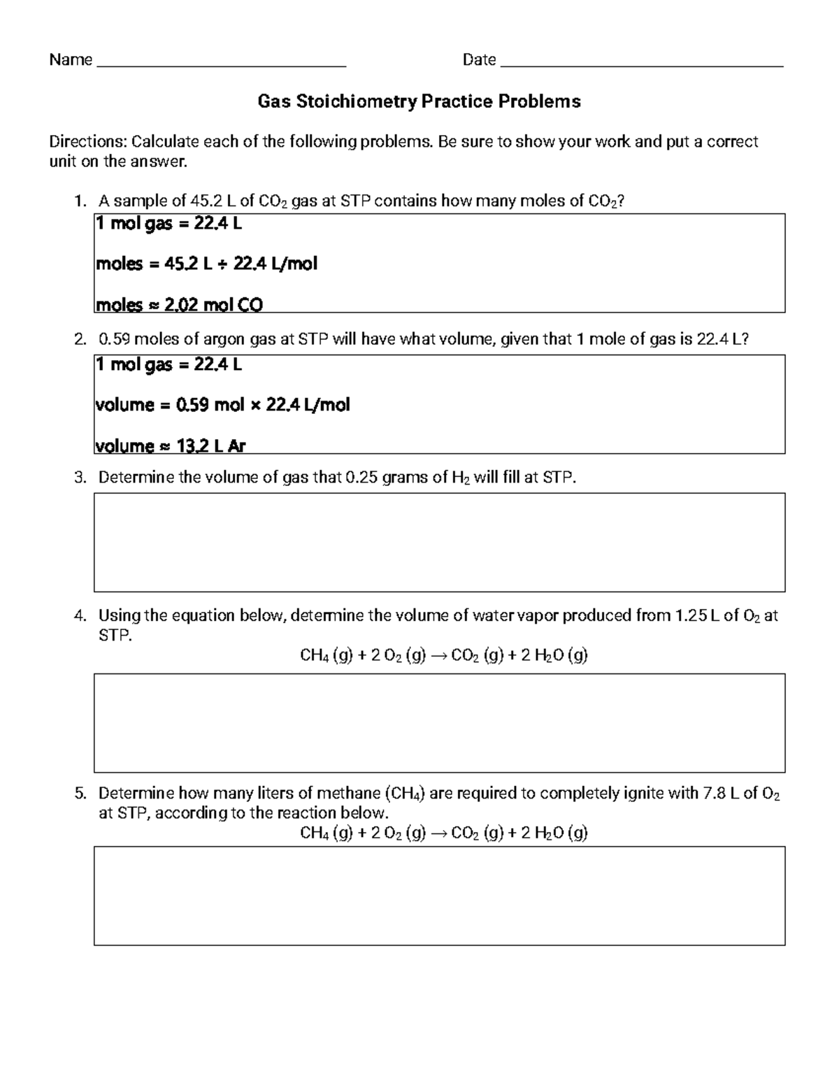 Gas Stoichiometry Practice Problems (Chem 101) - Studocu