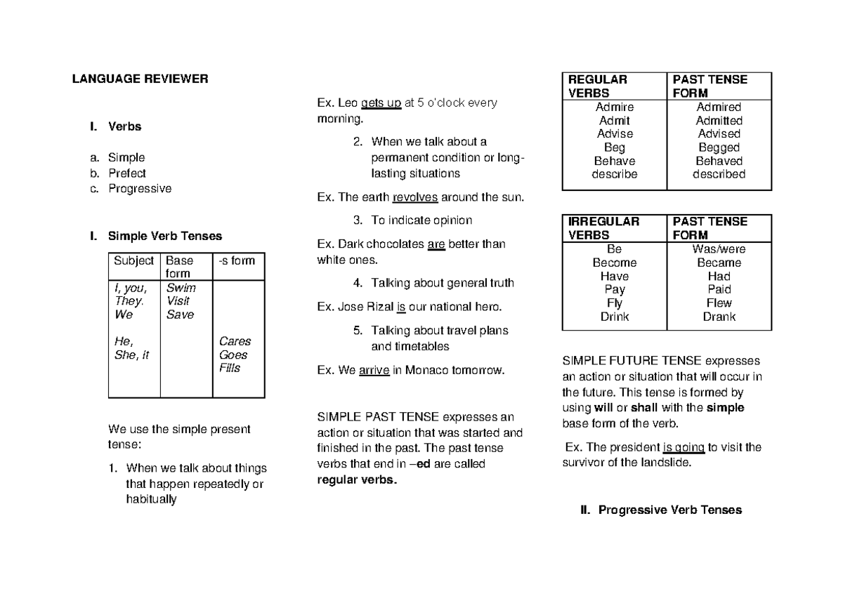 LANGUAGE REVIEW: Verb Tenses and Usage Guide - Studocu
