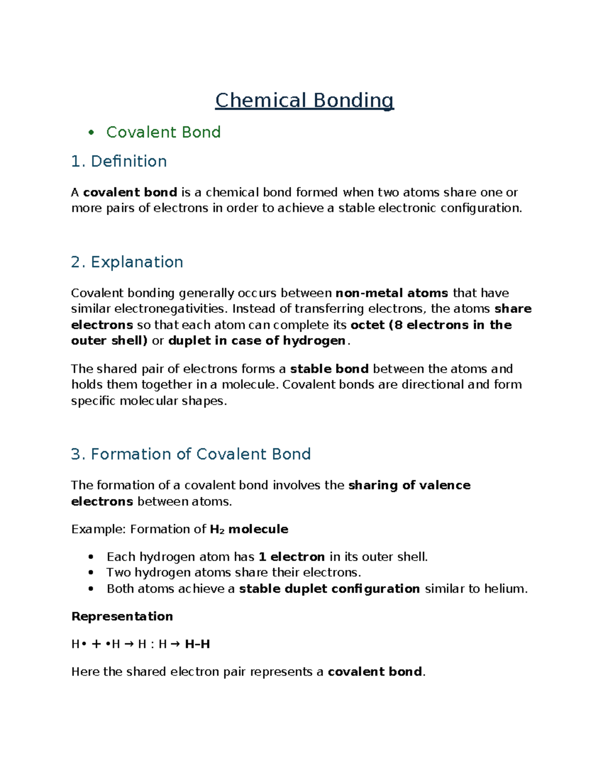 Chemical Bonding: Covalent Bond Overview (JEE Main Notes) - Studocu