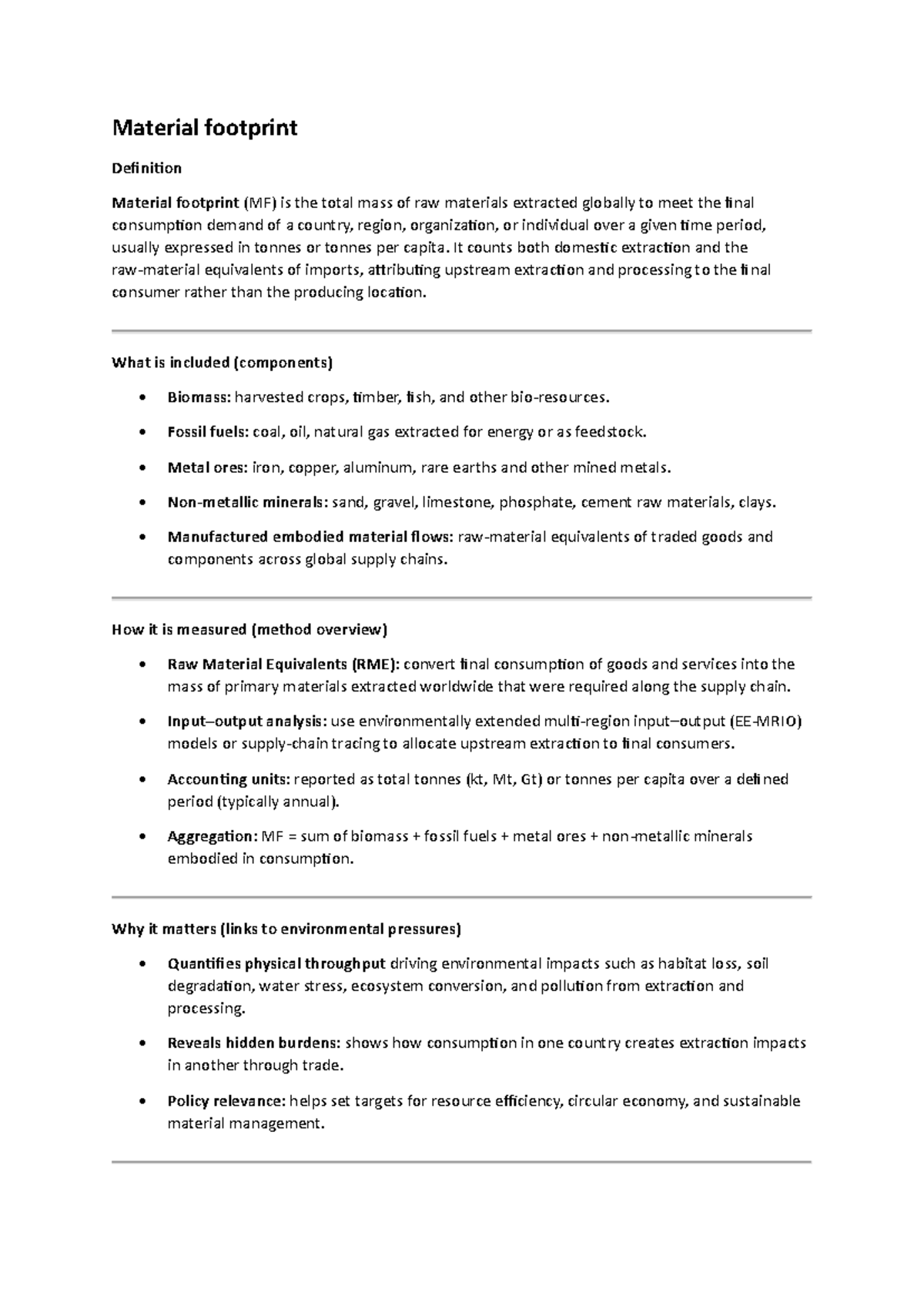 Material Footprint Overview: Definition, Measurement, and Impacts - Studocu