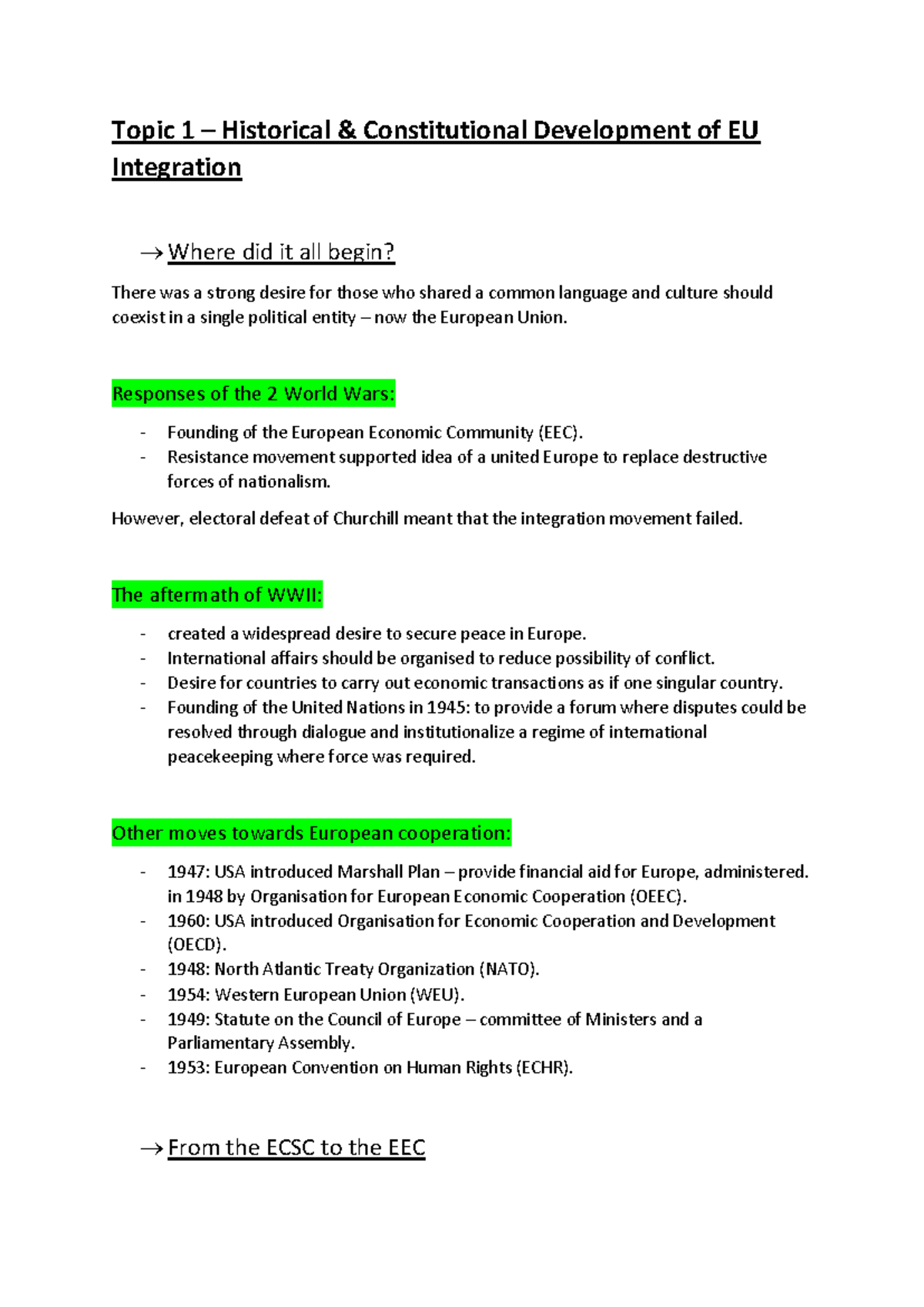 Historical and Constitutional Development of EU Integration - Topic 1 ...