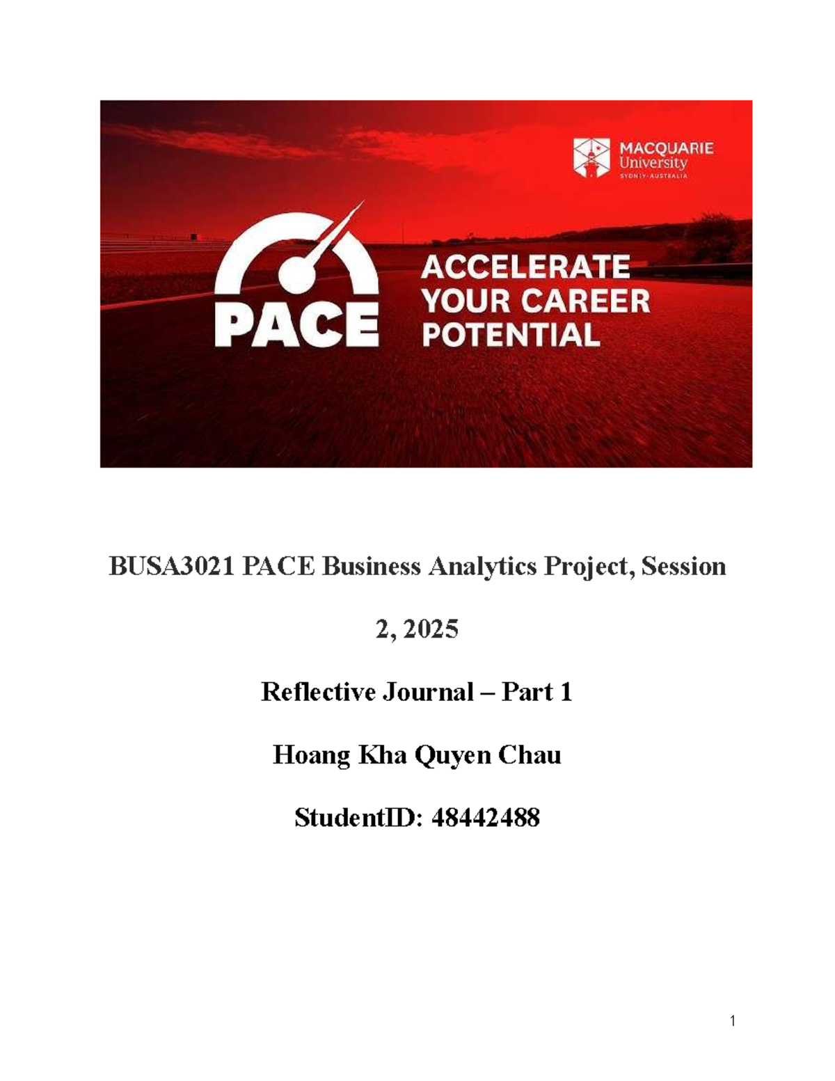 BUSA3021 PACE Business Analytics Project Reflective Journal Part 1 ...