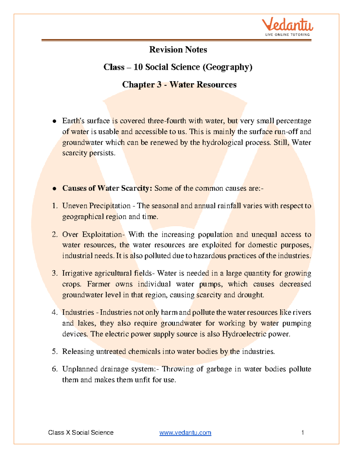 Water Resources Class 10 Notes CBSE Geography Chapter 3 [PDF ...