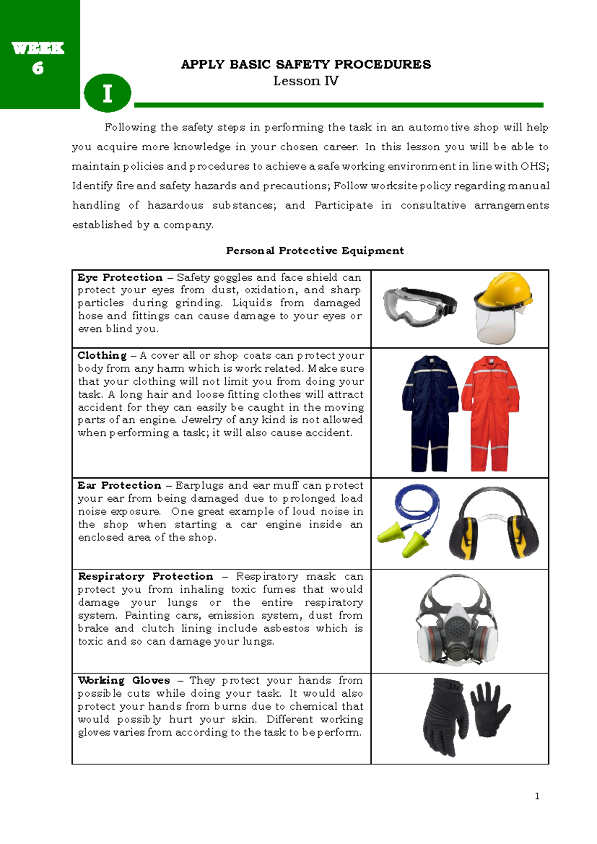 Apply Basic Safety Procedures - APPLY BASIC SAFETY PROCEDURES Lesson IV ...
